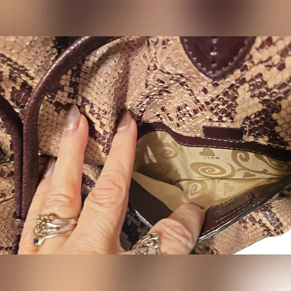 Brighton Faux Python Snakeskin Shoulder Bag w/ Leather Trim and Signature Heart - Picture 4 of 12